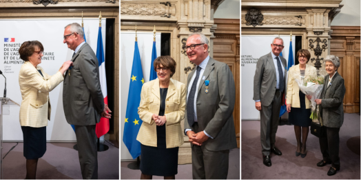 Mme la Ministre, Annie Genevard, a remis à Guillaume de Saint-Seine, Président de France Galop, les insignes d’officier de l’ordre national du Mérite pour son engagement et actions au service de la filière des courses hippiques