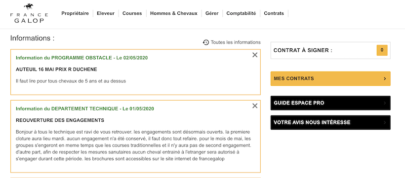 Nouvelles fonctionnalités du site professionnel de France Galop Nouvelles fonctionnalités du site professionnel de France Galop