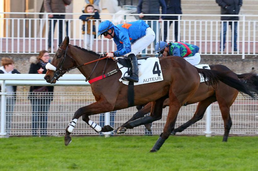Theleme devance Hermes Baie dans le Prix Juigné (Gr3), dimanche 6 mars 2022 sur les haies d'Auteuil.