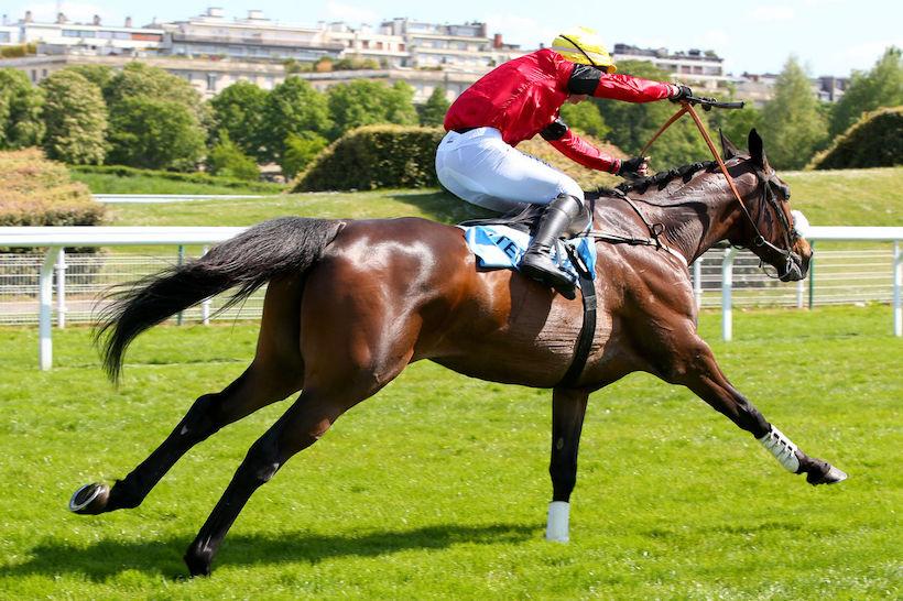 Feu Follet et Baptise le Clerc en route pour leur succès dans le Prix Ingré (Gr3), le samedi 30 avril 2022 sur l'hippodrome d'Auteuil, à Paris.