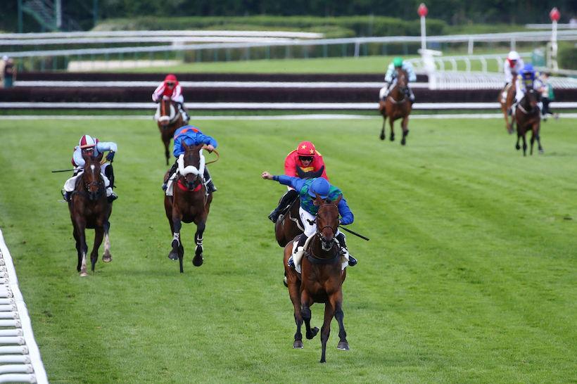 Hermès Baie et Bertrand Lestrade remportent la Grande Course de Haies d'Auteuil (Gr1), le 21 mai 2022 sur l'hippodrome d'Auteuil, à Paris.