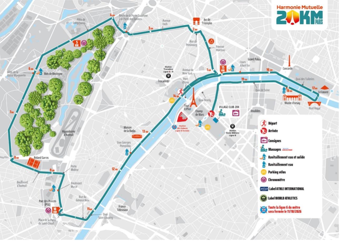 Plan du parcours des « 20KM de Paris 