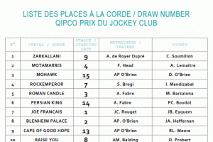 The draw for the QIPCO Prix du Jockey Club 15 runners