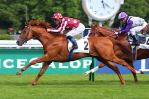 Mutabahi remporte le prix d'Hédouville, le 12 mai 2022 sur l'hippodrome de Longchamp, à Paris.